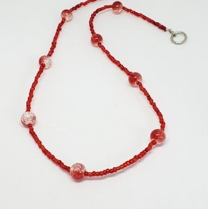 Handmade necklace, beaded necklace, red necklace